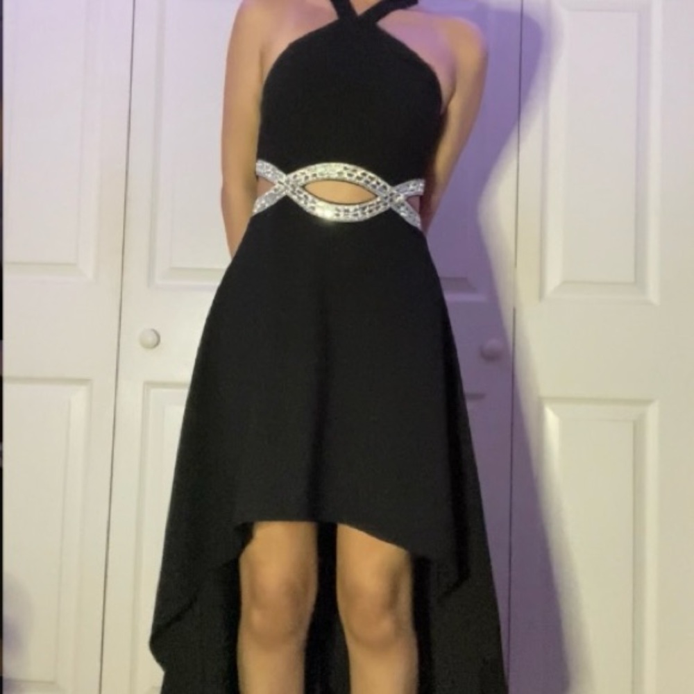 Speechless Black High-Low Dress with Silver Cutout